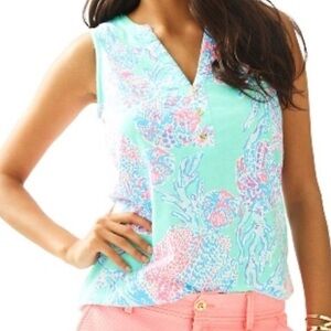 Lilly Pulitzer Essie Tank Style Top in Minty Fresh Fan Sea - Small